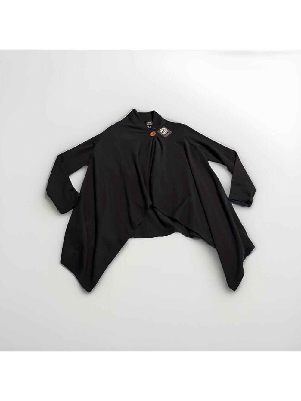 Bobeau size L Black Long Sleeve Asymmetrical One-Button Fleece Cardigan Sweater